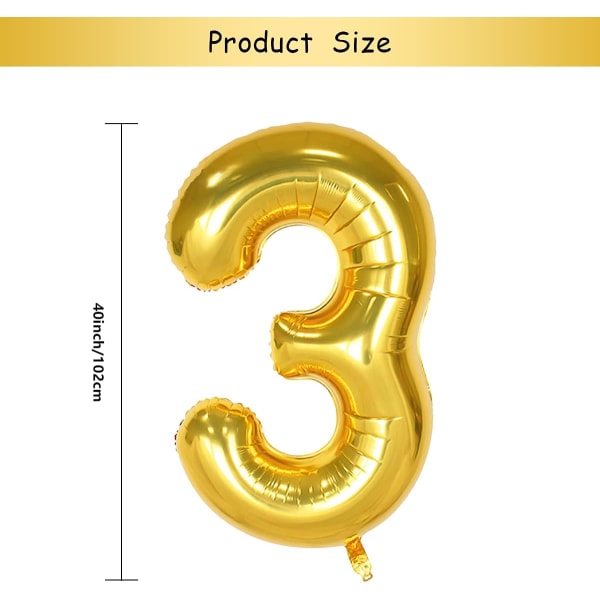1 st 40 tum stor digital folieballong för födelsedagsfestdekorationer (guld, 3) Gold 3