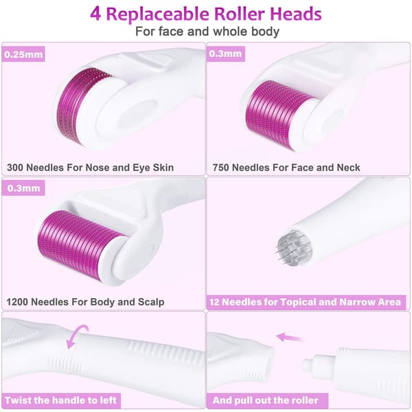 6-i-1 Derma Roller Kit til ansigt og krop - 0,25 mm og 0,3 mm mikronål