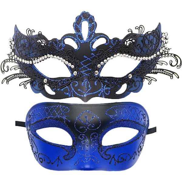 Par Maskerad Mask Metall Järn Fjäril Bal Mask Dubbel Färg (blå) 2 st blue