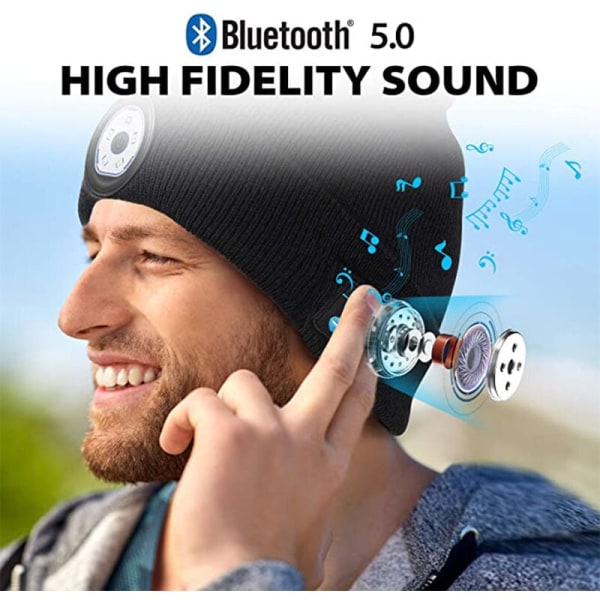Lysande trådlös musik bluetooth mössa, inbyggda stereohögtalare och mikrofon, USB uppladdningsbar LED lysande stickad mössa==
