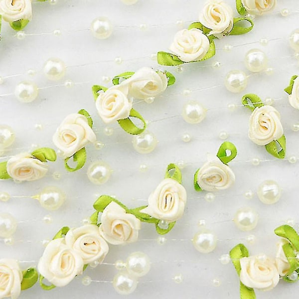 82 fot Rose Pearl String Beads Garland för bröllopsfest hantverk dekoration (beige)