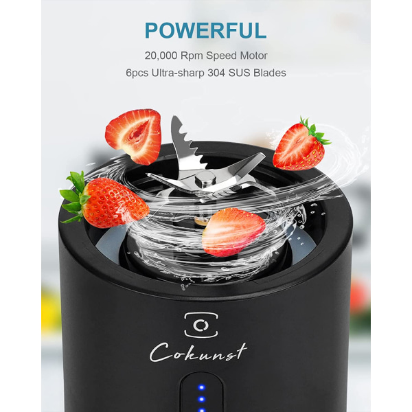 530 ml bärbar mixer med 6 blad och Type-C laddningsbar, Mini Mixer Smoothie Mixer