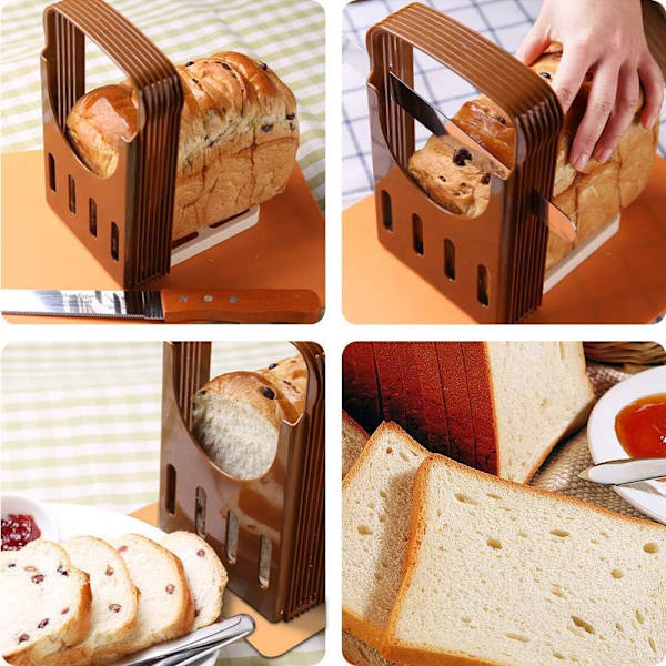 Brödskärare för hembakat bröd, PERFETSELL 4 tjocklekar justerbar brödskivningsmaskin hopfällbar (brun)