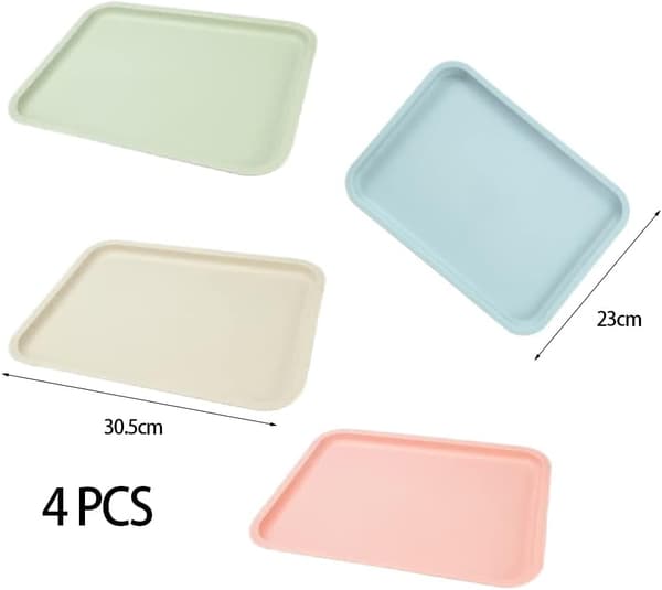 4 stk. rektangulære plastbakker til te og hurtig servering (4 farver)