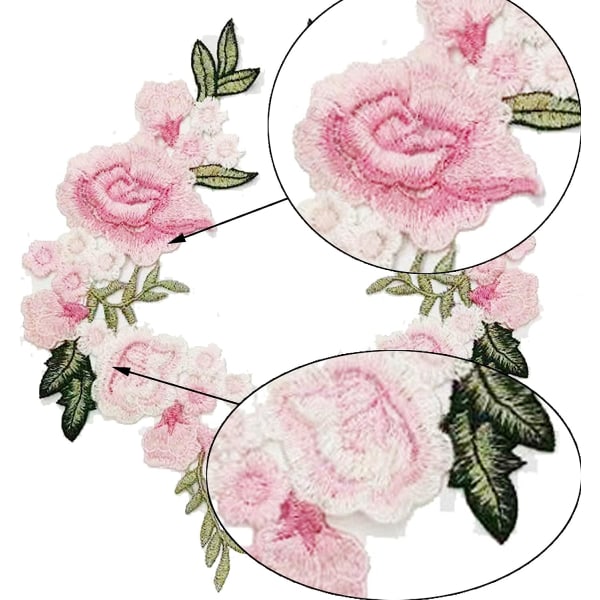 Vattenlösliga färgglada blommönster kläder broderilappar DIY lappar (rosa) 1 par pink