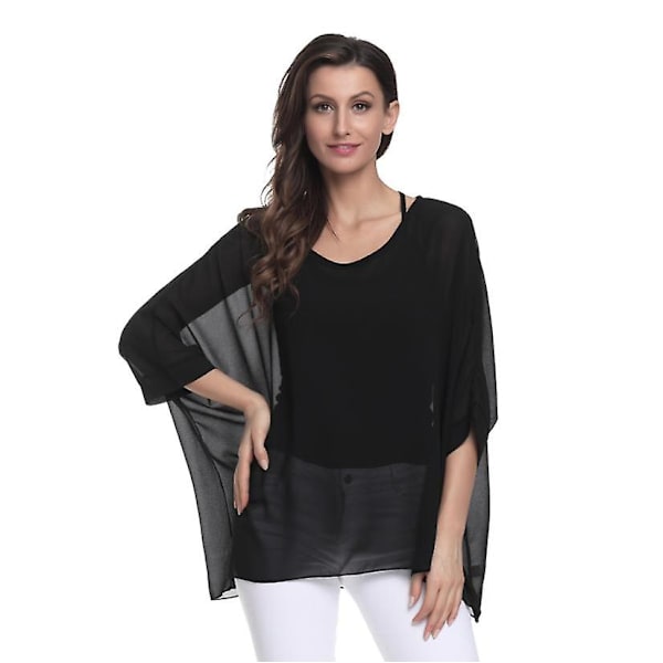 Kvinnors Chiffon Bohemisk Solskydd Strandkläder Bikini Cover Ups black