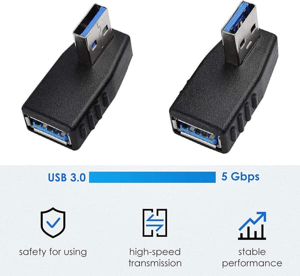 USB 3.0-adapter 2 st, USB 3.0 vinkeladapter, USB vinkelkontakt