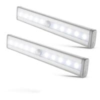 Set med 2 LED-nattlampor med rörelsesensor, skåpbelysning, LED-list, självhäftande, drivs av AAA-batterier (ingår ej)