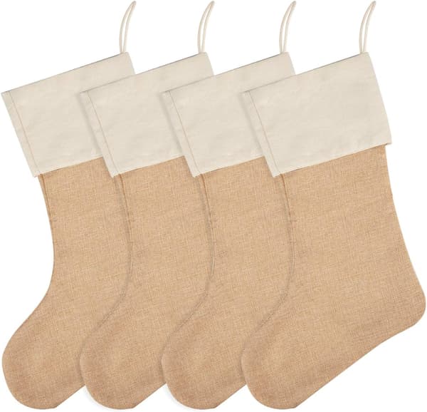 4-pakning julepynt i burlap til peisen, til DIY