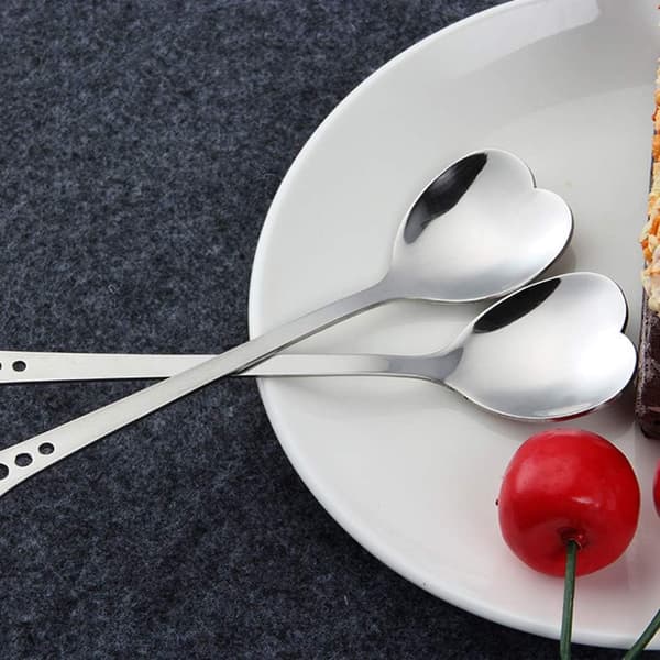 Sæt med 6 hjerteformede skeer i rustfrit stål, fine røreskeer, bestik til dessert, kage