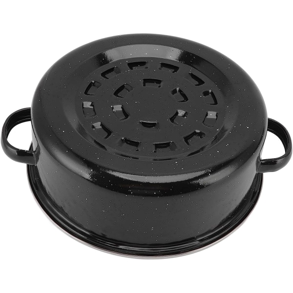 Täckt rund stekpanna, non-stick stekpanna med lock och hylla, Emalj Broiler Pan (24cm)