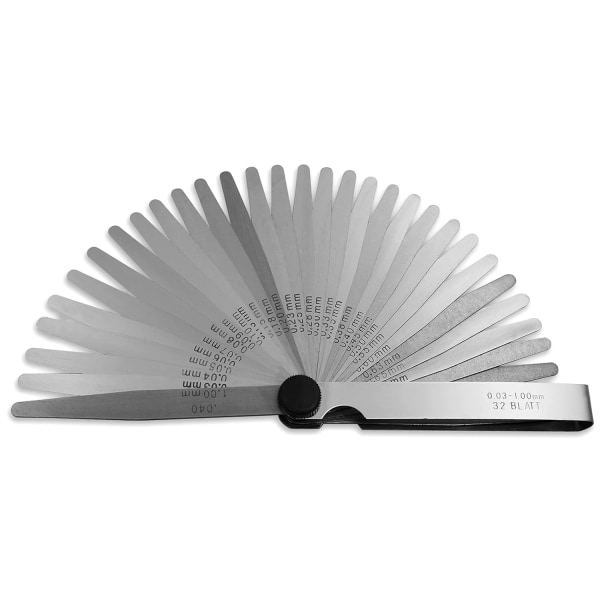 Konisk bladmått, 32 blad 0,001-0,04 tum/0,03-1,00 mm Dubbelmärkta tum- och metriska bladmått