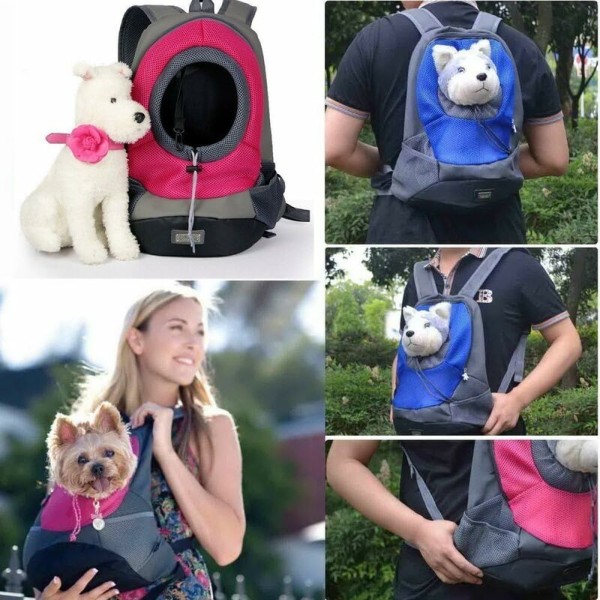 Ryggsäckshållare för husdjur för liten hund katt Valp (max 8 kg) Resor på resa Husdjur framtill bakpåse andas Soft Mesh Pup Pack 42 * 38 * 20 cm - rosa röd
