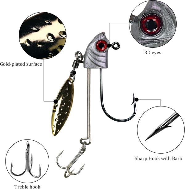 Underspin Jighead, Blyhode med Willow Blade, Selvlysende Jig Head Fiskeutstyr Sett
