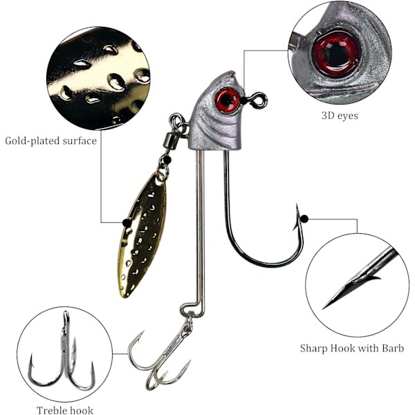 Underspin Jighead, Blyhuvud med pilblad, Luminous Jig Head Fiske krokverktyg Set