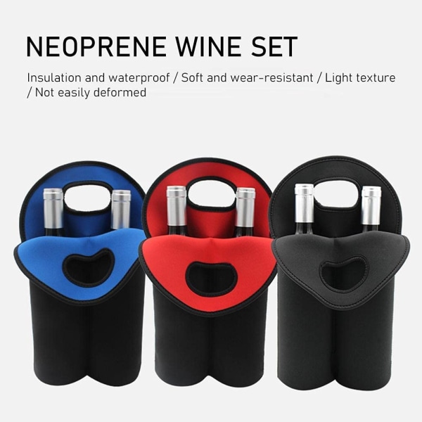 2 Flaskor Vinfodral 750ml Ölkylare Väska Neopren Värmeisolering för Utomhus Camping Picknick（röd） red