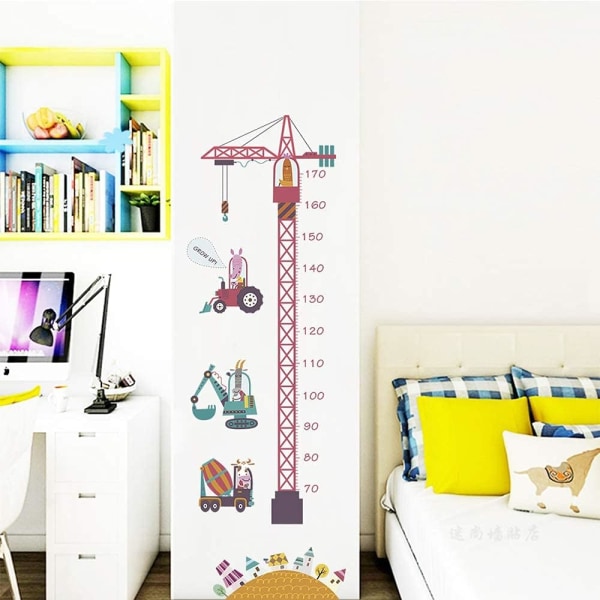 Cartoon Trucks väggdekaler för att mäta barns höjd, väggkonst för dekal för sovrum