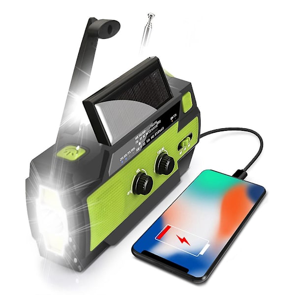 Nödväderradio, solcellsdriven handvevbar bärbar NOAA-väderradio med ficklampa och rörelsesensorlampa, mobiltelefonladdare, SOS-larm blue