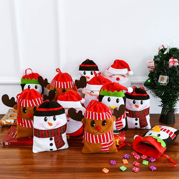 6 st julgodispåsar presentpåsar super söta, tomte, älg, pingvin