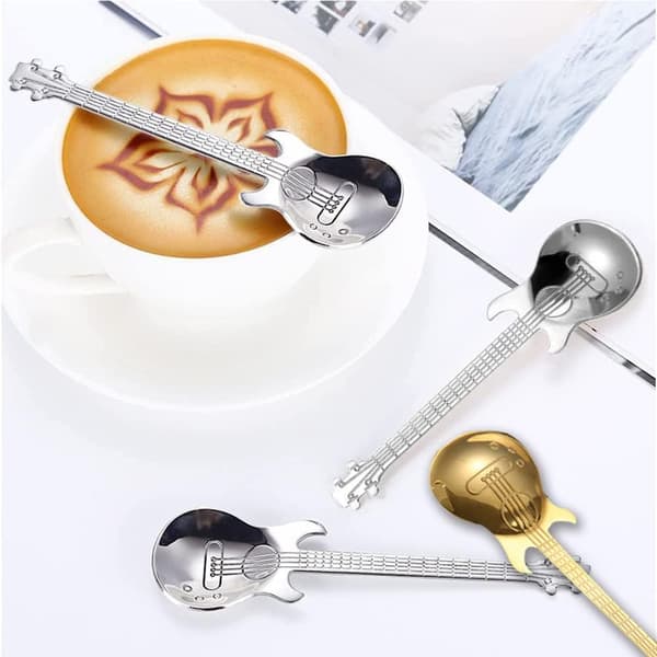 Set med 6 rostfria dessertskedar, teskedar, kaffeskedar, rostfria gitarrskedar