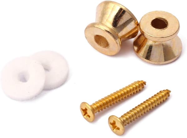 2 stk. guitarremknapper med metalender remlåse til guitarbas (guld) Gold