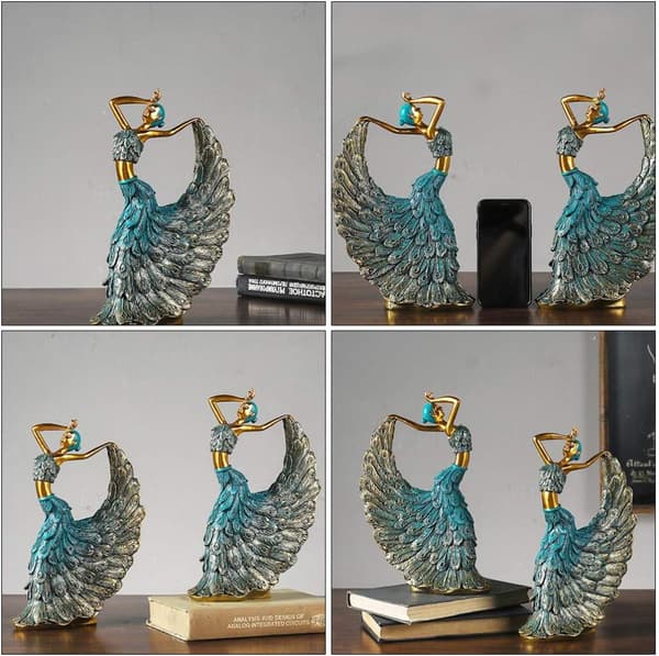 Damegave Harpiks Påfugldanser Figur Statue Samleobjekt Skulptur Hjemmeborddekorasjon