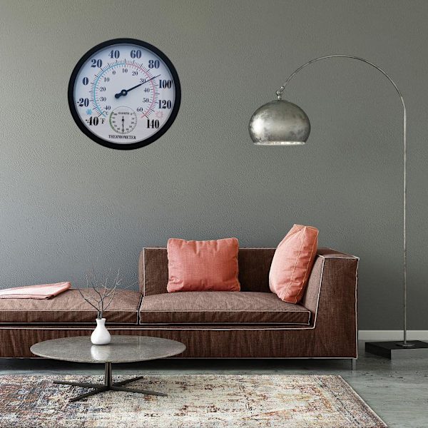 Termometer för inomhus och utomhus, väggtermometer för trädgård, uteplats, vädertermometer, hygrometer, lättläst, hängande dekoration