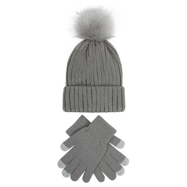 Dam Beanie Mössor Vinterhandskar, Mjuk Stickad Varm Mössa och Handskar Set, Lady Öronmuffar Mössa, Ljusgrå light grey