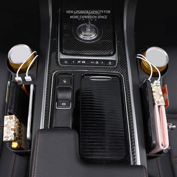 Universal bilsete sidegapfyller med drikkeholder, 2 USB-ladepunkter