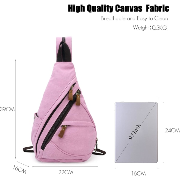 Unisex Sling Canvas Crossbody ryggsäck Casual Daypacks passar 9,7 tums ryggsäck för surfplattor (rosa) Pink