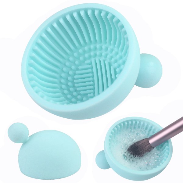 Rengöringsskål för sminkborste, rengöringsdyna för borstar, rengöringsmattor för sminkborste i silikon (blå) Blue