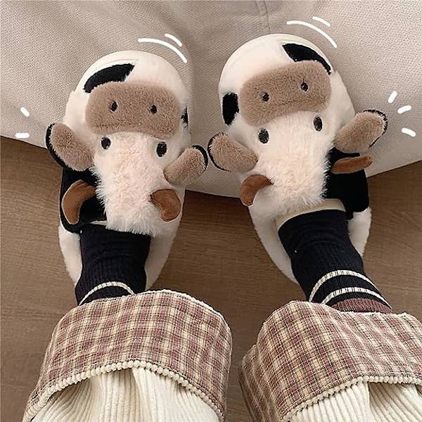 Gaolinci Cartoon Cow Bomullstofflor, Vinter Inomhus Utomhustofflor för Kvinnor（40-41） 40-41