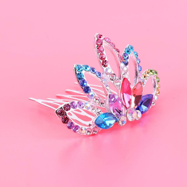 1 st mini kam prinsessa tiara strass hårklämmor för bröllopshår (färgglad) Colourful