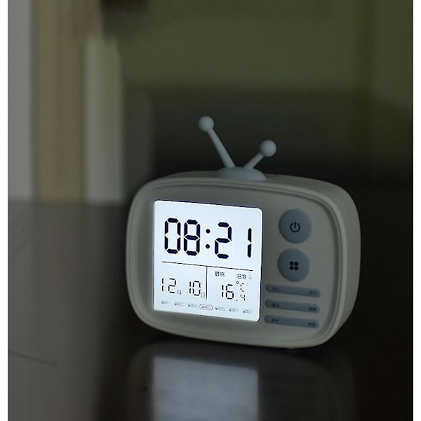 Retro TV-väckarklocka LED Digital väckarklocka Stor display med kalender Pink