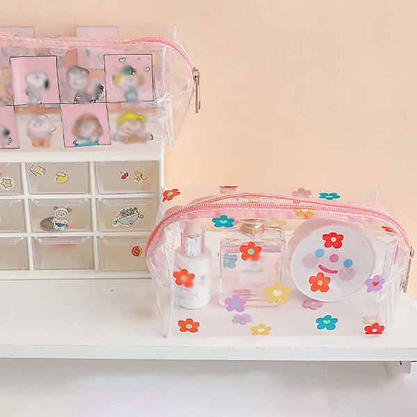Transparent Blomster Kosmetisk Väska Resa Toalettväska Toalettväska Organizer Pennfodral（rosa） Pink