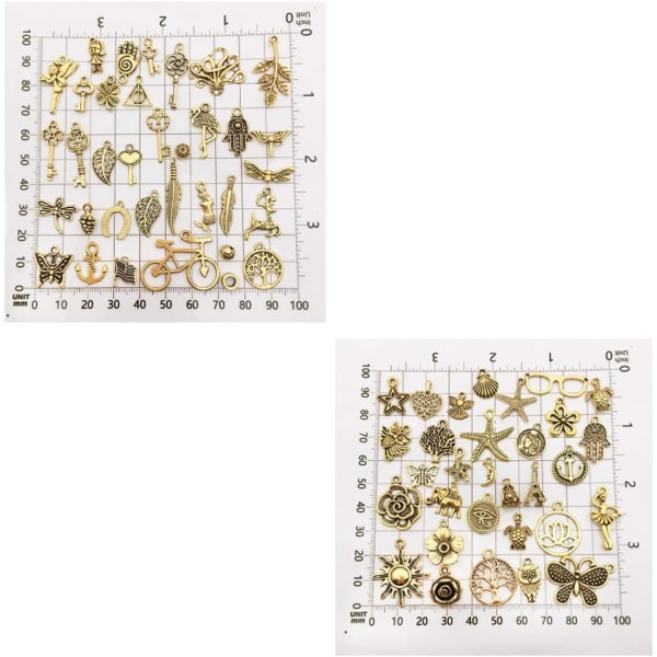 200 st blandade antika berlocker, dekoration för DIY smycken, halsbandshängen (guld)