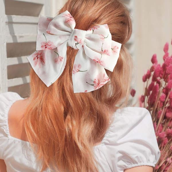 Chiffon Sløyfe Hårspenne Elastisk Hårspenne for Kvinner Fest Hodeplagg (Hvit + Rosa) 2 stk White+Pink