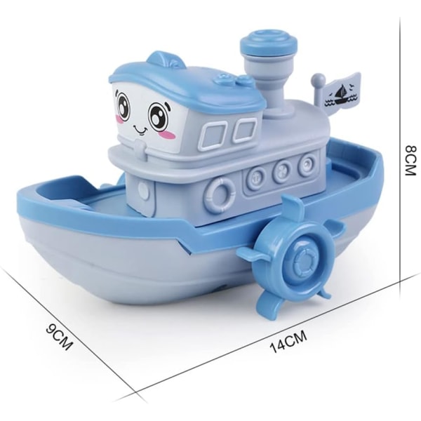 2st skeppsvattenleksak, leksaksbåt med upprullningsmotor för badkar, båtleksak, baby (blå) Blue