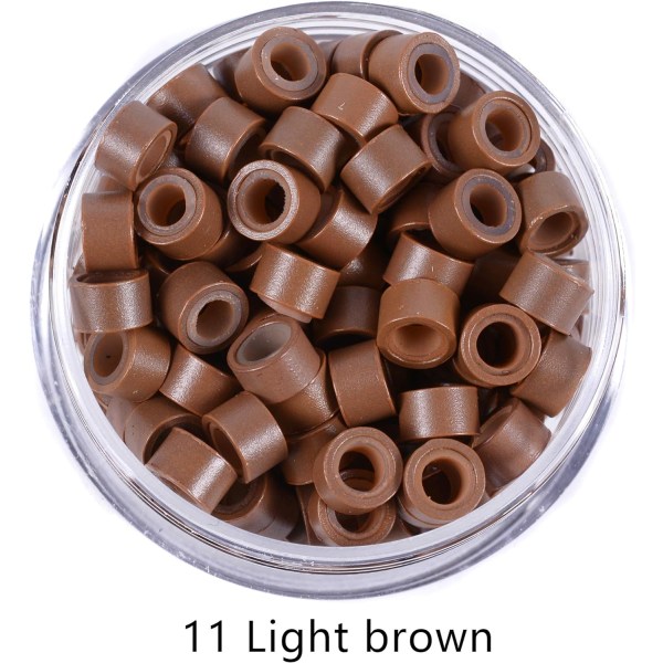 500 st 5.0X3.0X3.0mm Silikon Micro Rings Links Pärlor för hårförlängning (Ljusbrun) Light brown