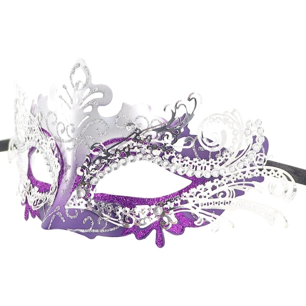 Par Masquerade Mask Metall Järn Fjäril Bal Mask (Silver Lila) 2 Stycken Silver purple