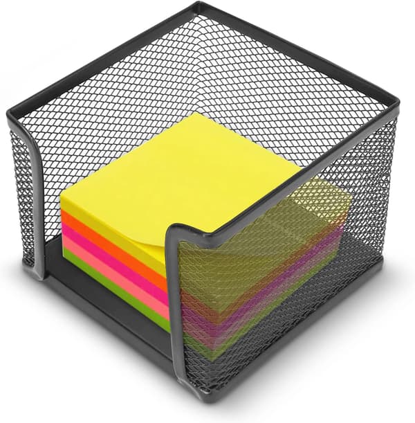 Mesh skrivebordskontorarrangør, trådnet memo boks kontor forretning sticky note boks 10,4x10,4x7,9cm