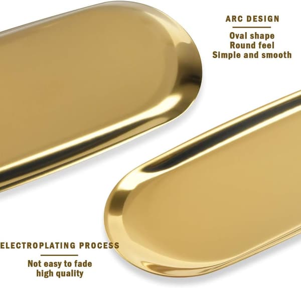 Bordplade rustfrit stål oval smykkebakke 18X8,5cm (guld) 2 stk.