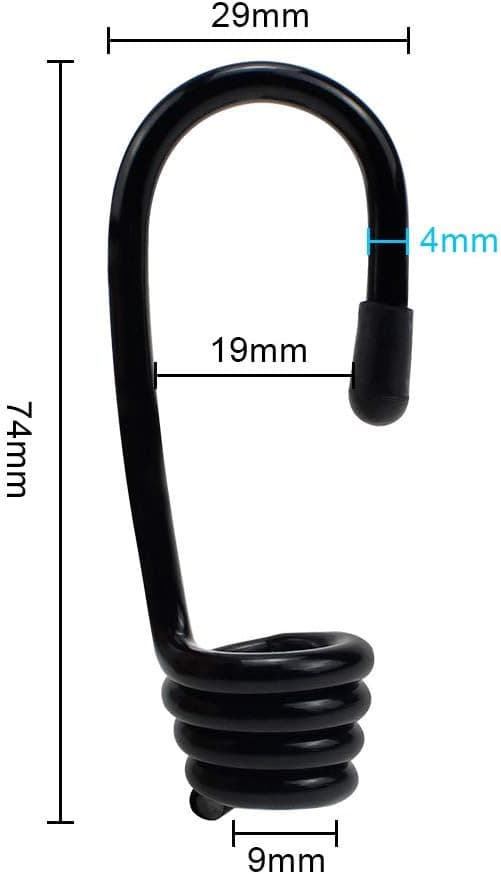 12 stk. plastbelagte bungee-stødsnor kroge spiral til elastisk reb stroppebånd - sort