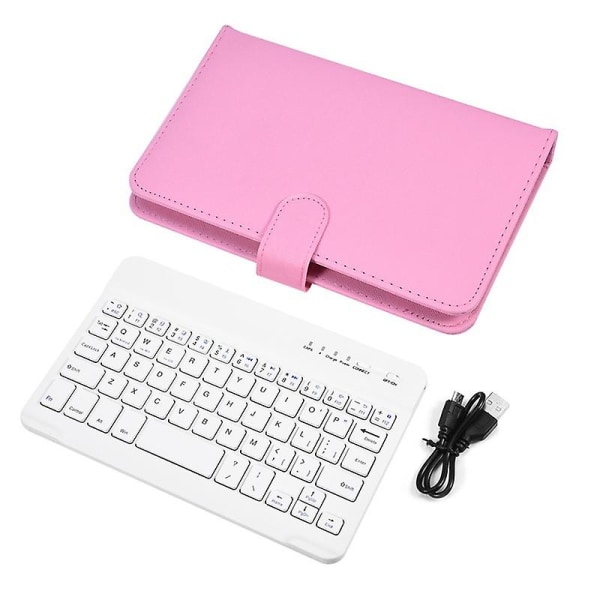2 i 1 mobiltelefon Bluetooth tangentbord PU- case Telefonhållare (rosa) Pink