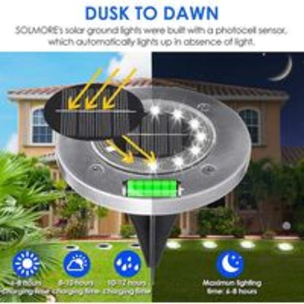 Utomhus solcellslampa, 12 LED solcellslampa för trädgård 6000K kall vit vattentät IP65 inbyggd solstrålkastare, set om 6
