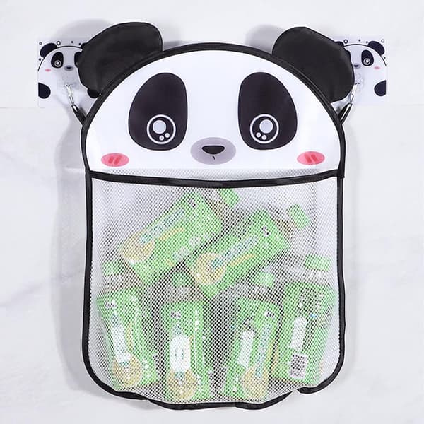 Panda badelekeoppbevaring, badenett for leker med 2 selvklebende kroker, 2 sugekopper