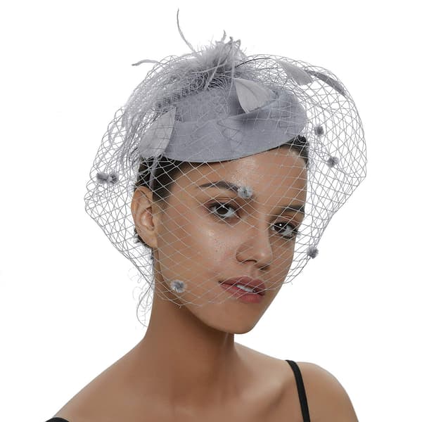 Dame Fjær Mesh Topphatt Mesh Slør Hårnål Hatt Fest Hodeplagg (grå) Grey