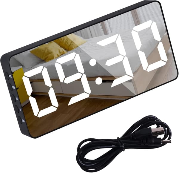 Digital reseväckarklocka digital klocka drivs av USB med snooze-knapp stapel datum 12/24 timmar, svart