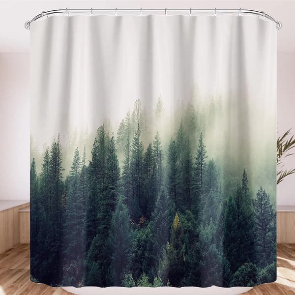 Vaskbart stof badeforhæng i polyester landskab (180 x 180 cm)