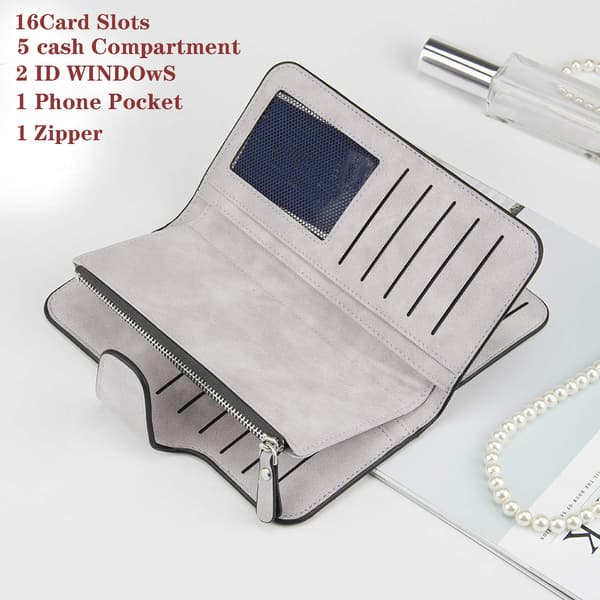 Dame retro pung, stor kapacitet, lang pung, damepung (grå 2) Grey 2